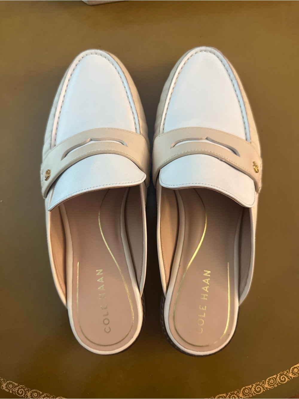 Cole Haan Women's White and Beige Slip-On Penny Loafers